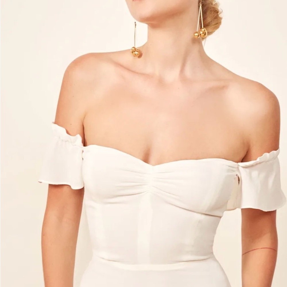 Reformation Butterfly Dress in Cream Strapless Off-the-Shoulder - Picture 3 of 9